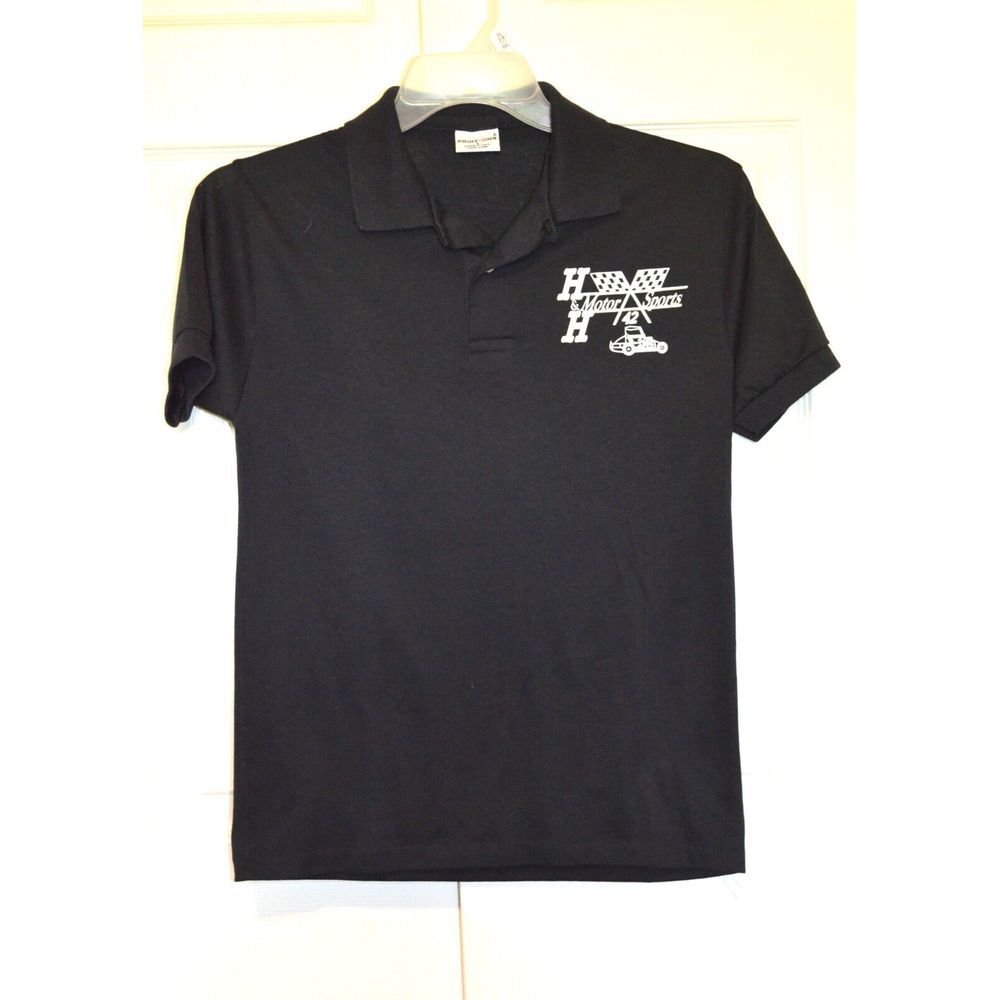 1990's Black SS Auto Racing‎ Logo Polo Shirt Collard Size Small USA Print-Ons